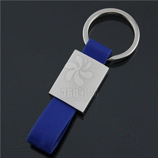 【厂家直销】宝蓝色可加印皮革单圈钥匙扣 金属汽车钥匙扣购