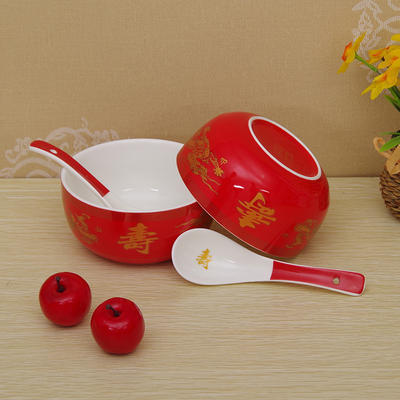 2碗2勺寿碗餐具套装定制陶瓷福碗低价生日礼品批发