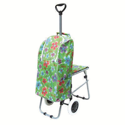 可折叠带凳伸缩拉杆购物车 可定制LOGO超大容量行李车 户外旅行车