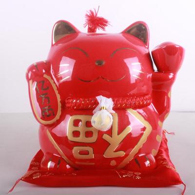 新款陶瓷红黑白三色大小号招财猫！日式zakka创意摆件批发