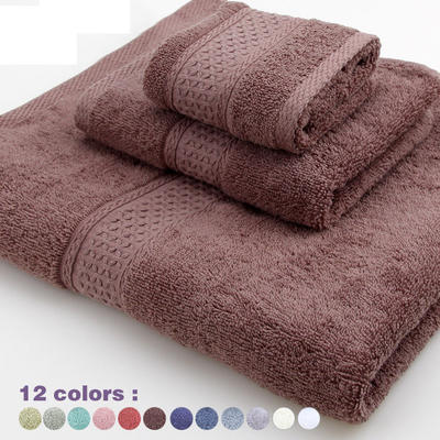 厂家直销酒店居家套巾全棉素色礼品浴巾3件套精美袋装12色