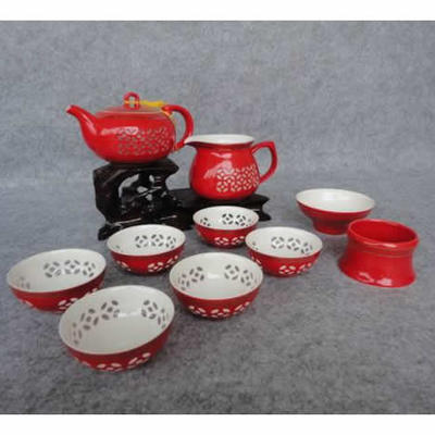 玲珑紫砂茶具10头玲珑红瓷（茶壶） 会议商务活动礼品