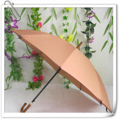 定做销售木把直杆弯把防雨绸10片广告伞 钢架长柄雨伞 印字太阳伞