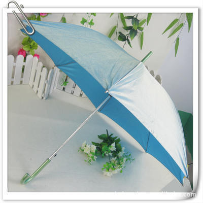 销售定制太阳伞 8片弯把直杆广告伞 长柄雨伞 防晒伞 印字伞 浅蓝