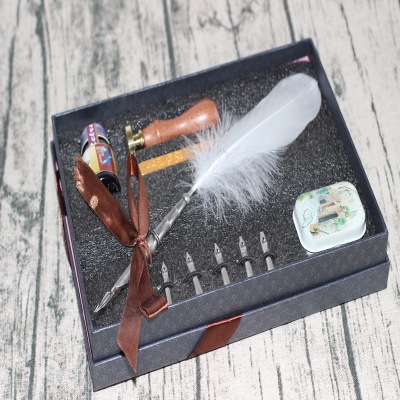 欧式哈利波特复古羽毛笔火漆印章礼盒高品质蘸水钢笔套装签字笔