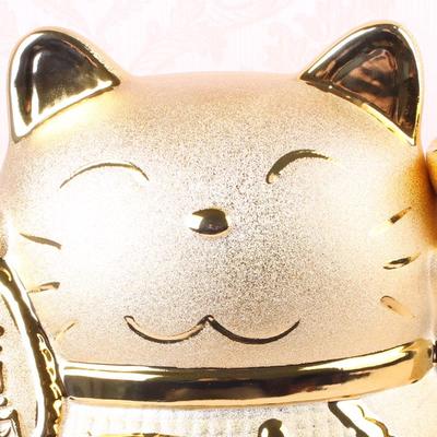 新款陶瓷大号日本招财猫摆件 金色招财猫开业礼品家居摆件