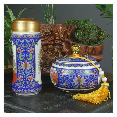 景泰蓝如意茶叶罐两件套 商务礼品杯 陶瓷养生保温杯 可印制logo