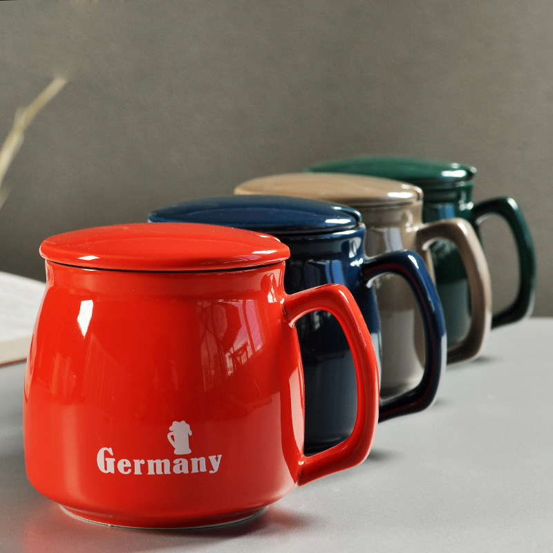 定制logo陶瓷杯大肚牛奶杯马克杯复古创意大红色日式咖啡杯早餐杯