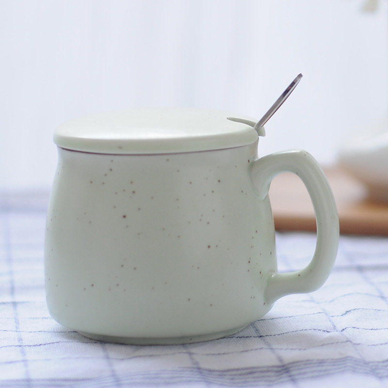 咖啡杯汉山陶瓷杯带盖勺 创意马克杯早餐杯办公室情侣水杯牛奶杯
