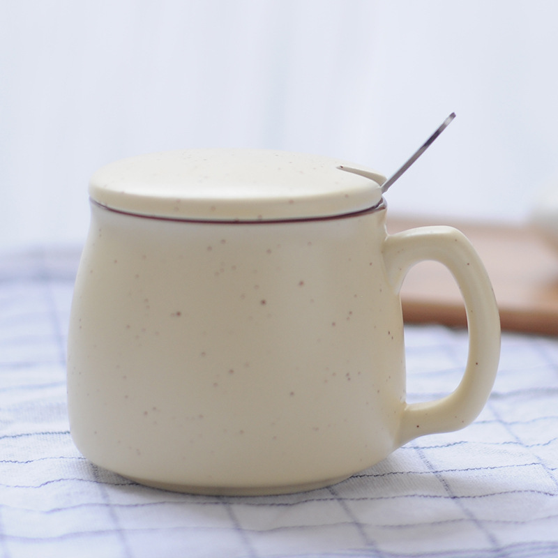 咖啡杯汉山陶瓷杯带盖勺 创意马克杯早餐杯办公室情侣水杯牛奶杯