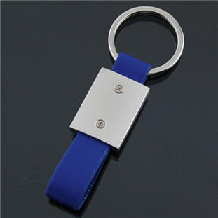 【厂家直销】宝蓝色可加印皮革单圈钥匙扣 金属汽车钥匙扣购