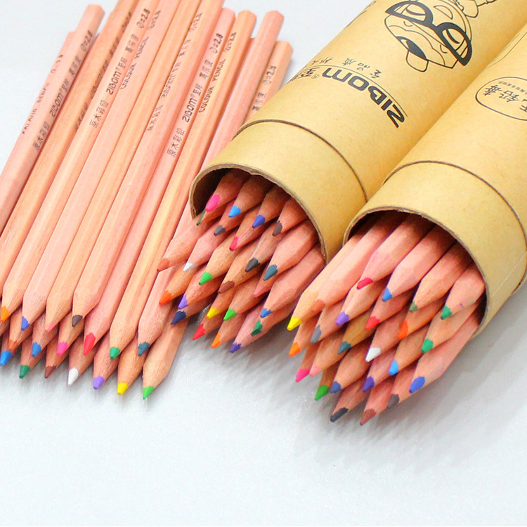 原木彩铅 24色 环保彩色铅 小学生绘画铅笔 美术专用桶装彩铅9224