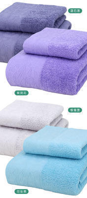 厂家直销外贸A类精梳棉素色提花礼品浴巾2件套巾17种环保色