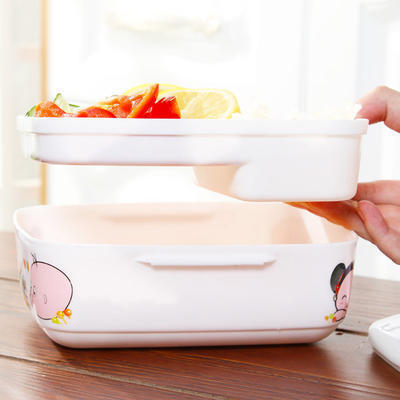 长方形塑料饭盒保温饭盒 双层收纳盒餐盒 密封两层学生旅游收纳盒