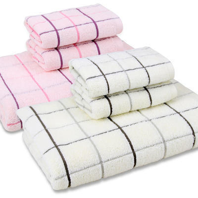 厂家直销 全棉方格 2条毛巾1条浴巾 三件套 纯棉礼品 批发