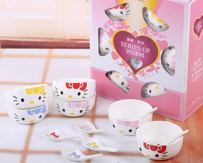 KT猫韩式碗kitty碗  广告礼品碗陶瓷餐具套装