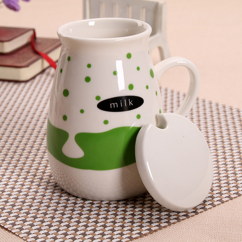定制logo带盖亚光创意陶瓷杯马克杯早餐咖啡杯水杯波点高款牛奶杯