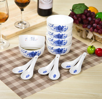 青花瓷碗勺系列 陶瓷碗2碗2勺餐具瓷器 广告礼品套装