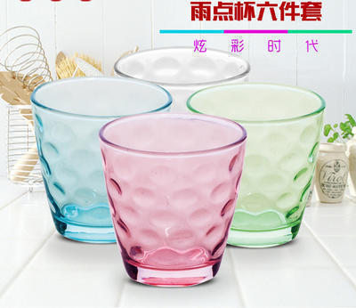 玻璃雨点杯6件套 彩色杯 礼品促销杯 广告杯 厂家直销