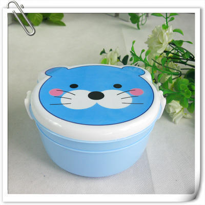 厂家定制蓝色可爱猫型儿童便当盒饭盒 午餐广告保温卡通饭盒 印字
