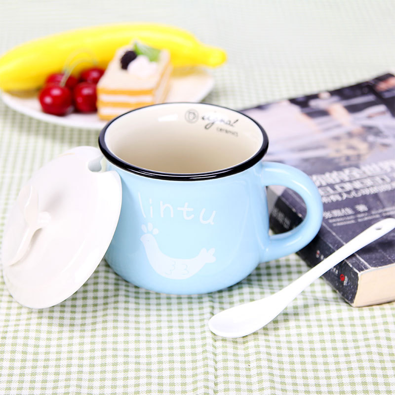 复古创意陶瓷杯大肚杯子 牛奶早餐杯咖啡杯 色釉马克杯logo定制