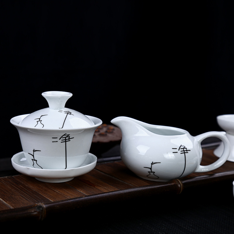 禅悟净白瓷功夫茶具套装特价批发高的礼品盒陶瓷茶具整套可印logo