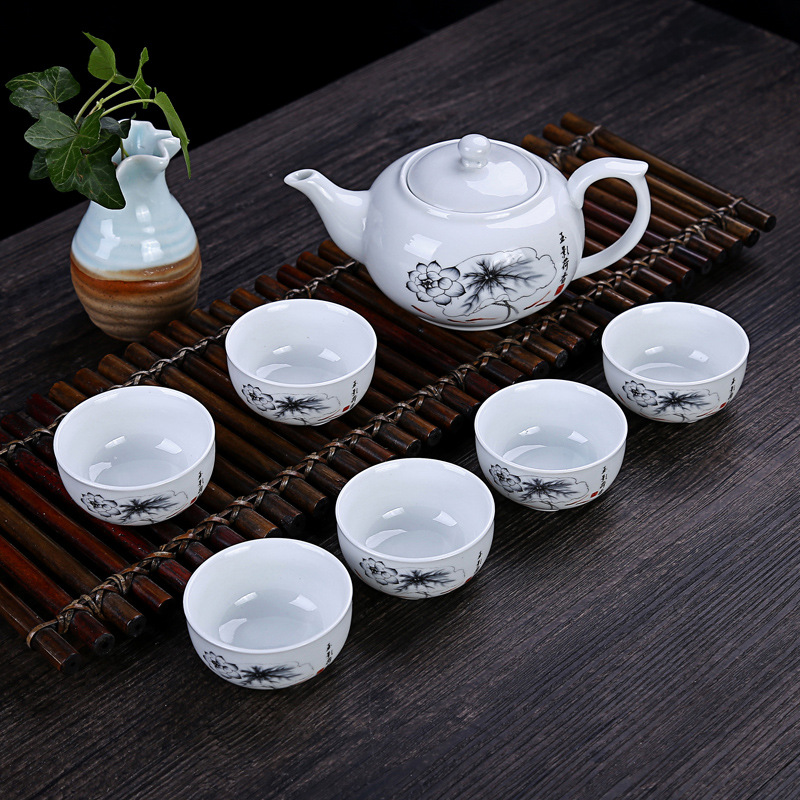 特价7头新骨瓷玉瓷白瓷茶具套装 青花瓷功夫茶具整套陶瓷礼品定做