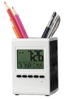 创意铁网多功能万年历笔筒电子时钟办公学生广告促销礼品可印LOGO