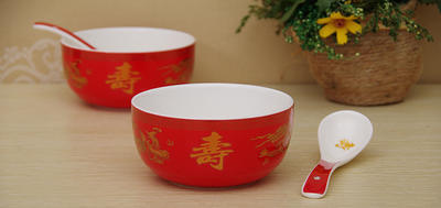 2碗2勺龙凤碗餐具套装定制陶瓷福碗低价生日礼品