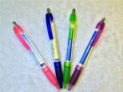 创意卷纸笔透明杆拉画笔 彩杆拉纸笔 广告塑料按动圆珠笔商务礼品