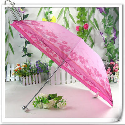 水晶鸟8片四折广告伞 粉红折叠伞 防紫外线太阳伞 晴雨伞 印字伞