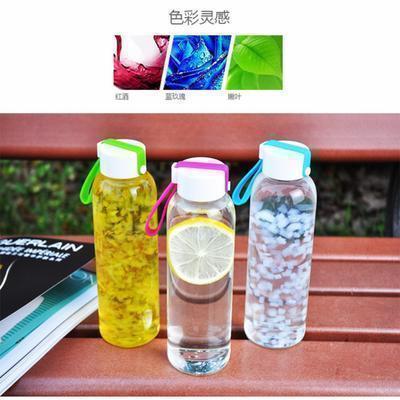 韩版 创意玻璃水杯 可爱糖果色硅胶玻璃矿泉水瓶 带手提带 推广