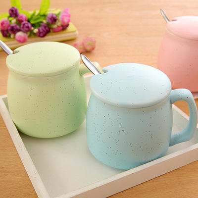 简约咖啡杯子批发 定制马克杯陶瓷杯 带盖勺创意满天星复古牛奶杯可爱水杯