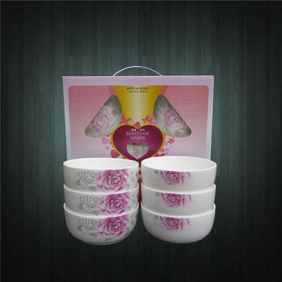 供应陶瓷餐具 温馨瓷器碗勺套装 韩式碗 礼品碗 6碗6匙套装