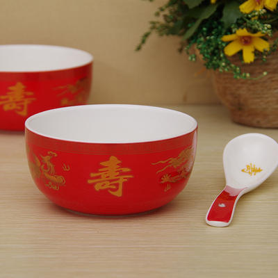 2碗2勺龙凤碗餐具套装定制陶瓷福碗低价生日礼品