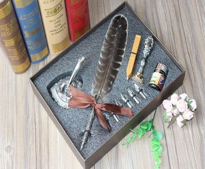 欧式哈利波特复古羽毛笔火漆印章礼盒高品质蘸水钢笔套装签字笔
